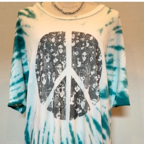 Lauren Moshi Geneva Peace Hippie Blue Cotton Beach Coverup Dress Tie Dyed XL - Picture 2 of 6
